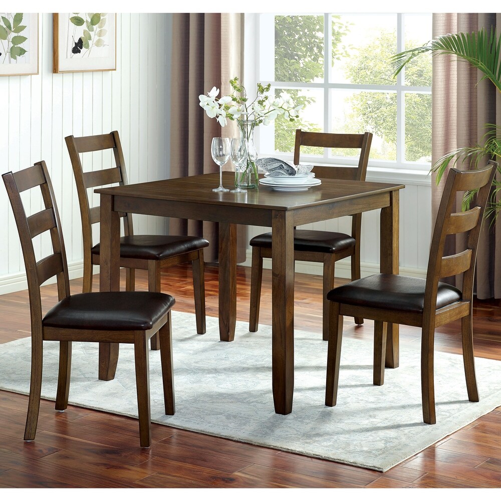 Oma Transitional Walnut Solid Wood 5 Piece Dining Table Set by Furniture of America