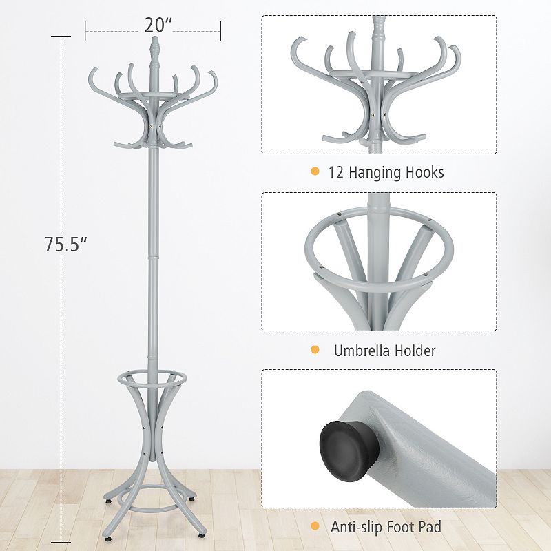 Wood Standing Hat Coat Rack with Umbrella Stand