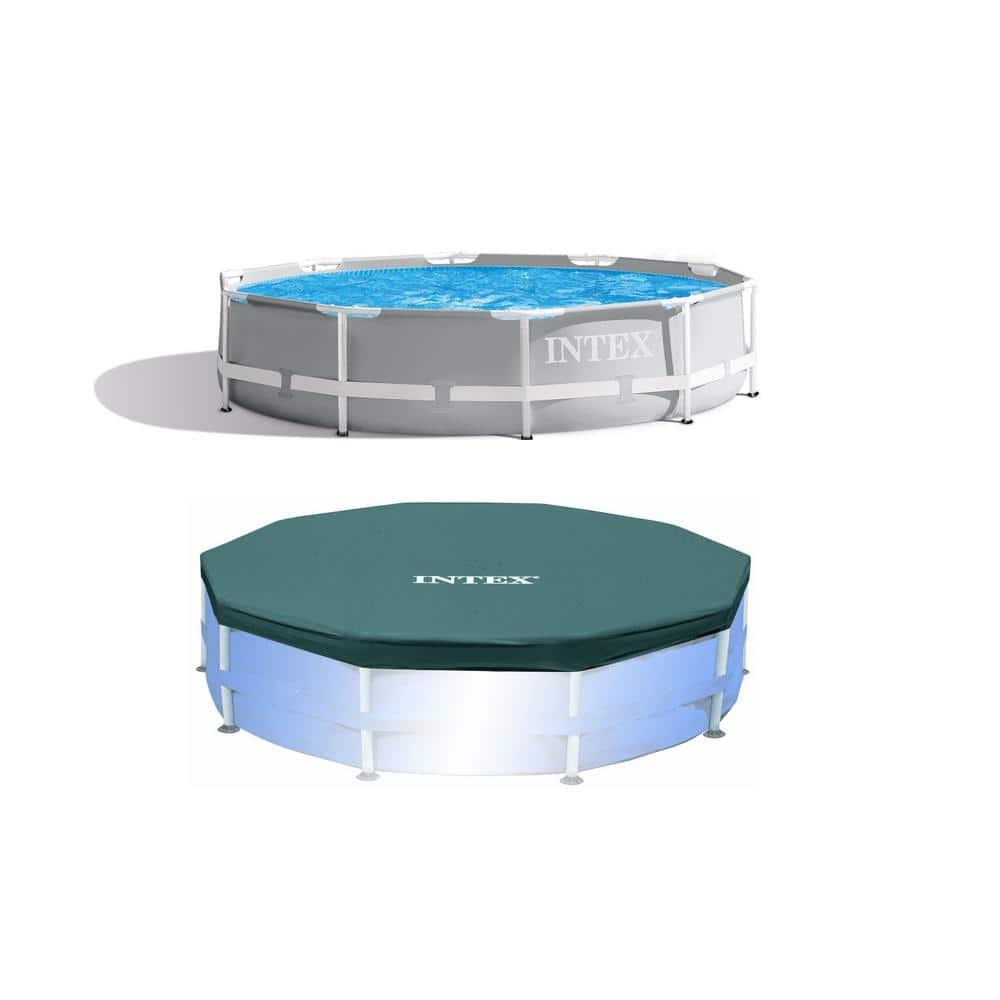 Intex 10 ft. x 30 in. Round Above Ground Swimming Pool and 10 ft. Round Swimming Pool Cover 26700EH + 28030E