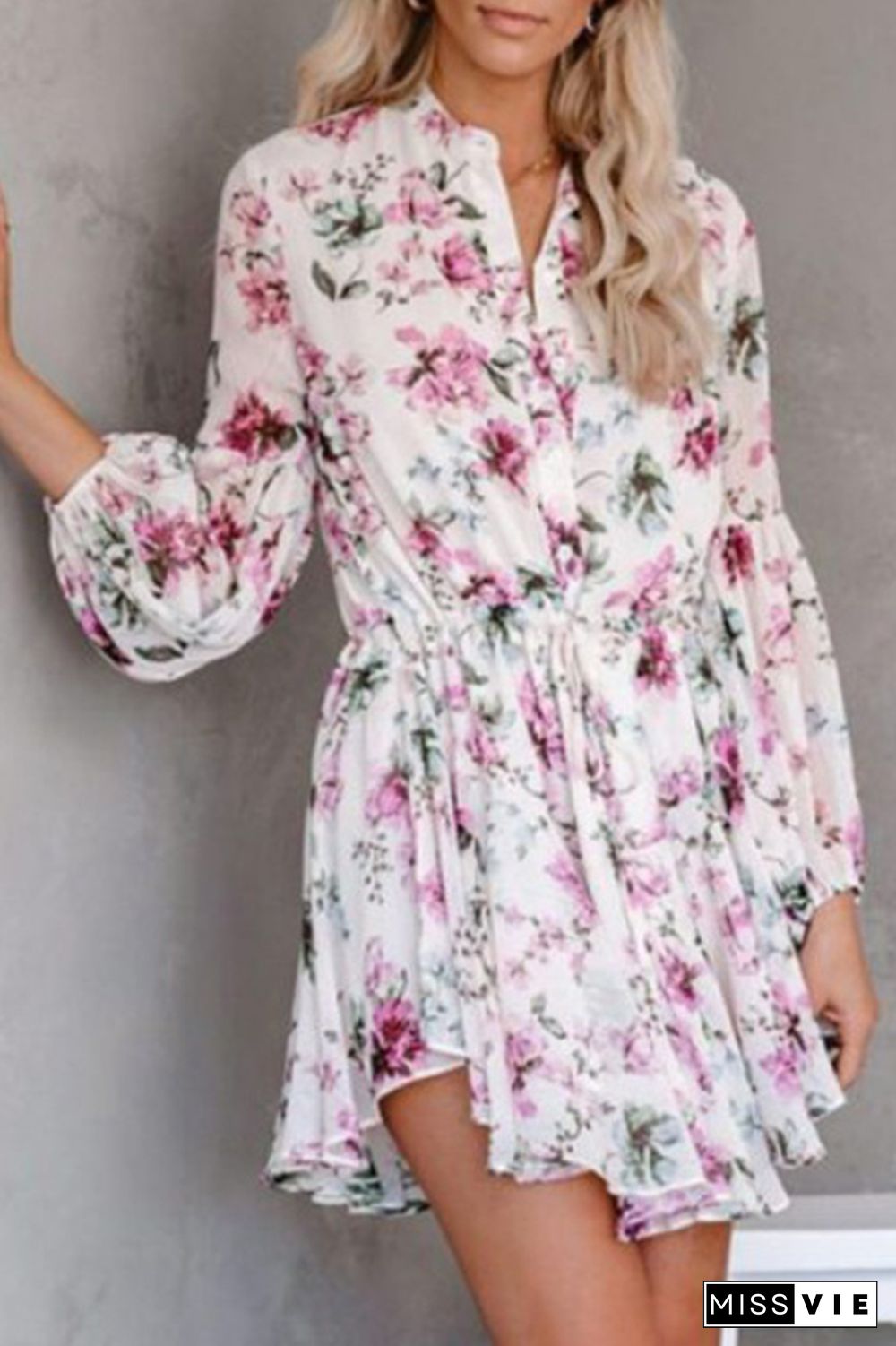 Elegant Floral Frenulum Buckle Waist Skirt Dresses