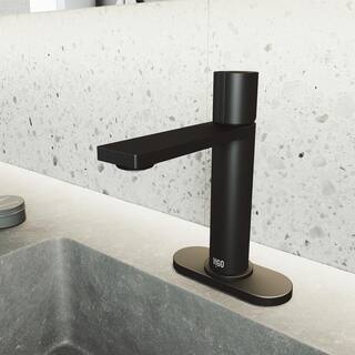 VIGO Halsey Single Handle Single-Hole Bathroom Faucet Set with Deck Plate in Matte Black VG01045MBK1