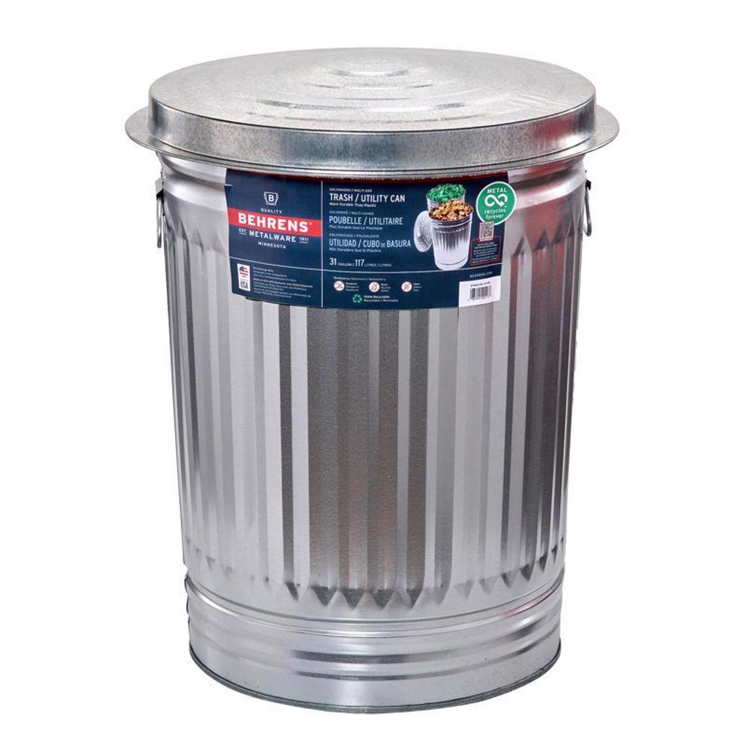 🔥(Last Day Sale 70% OFF) 💥CLEARANCE SALE💥Behrens 31 Gallon Silver Galvanized Steel Trash Can with Lid