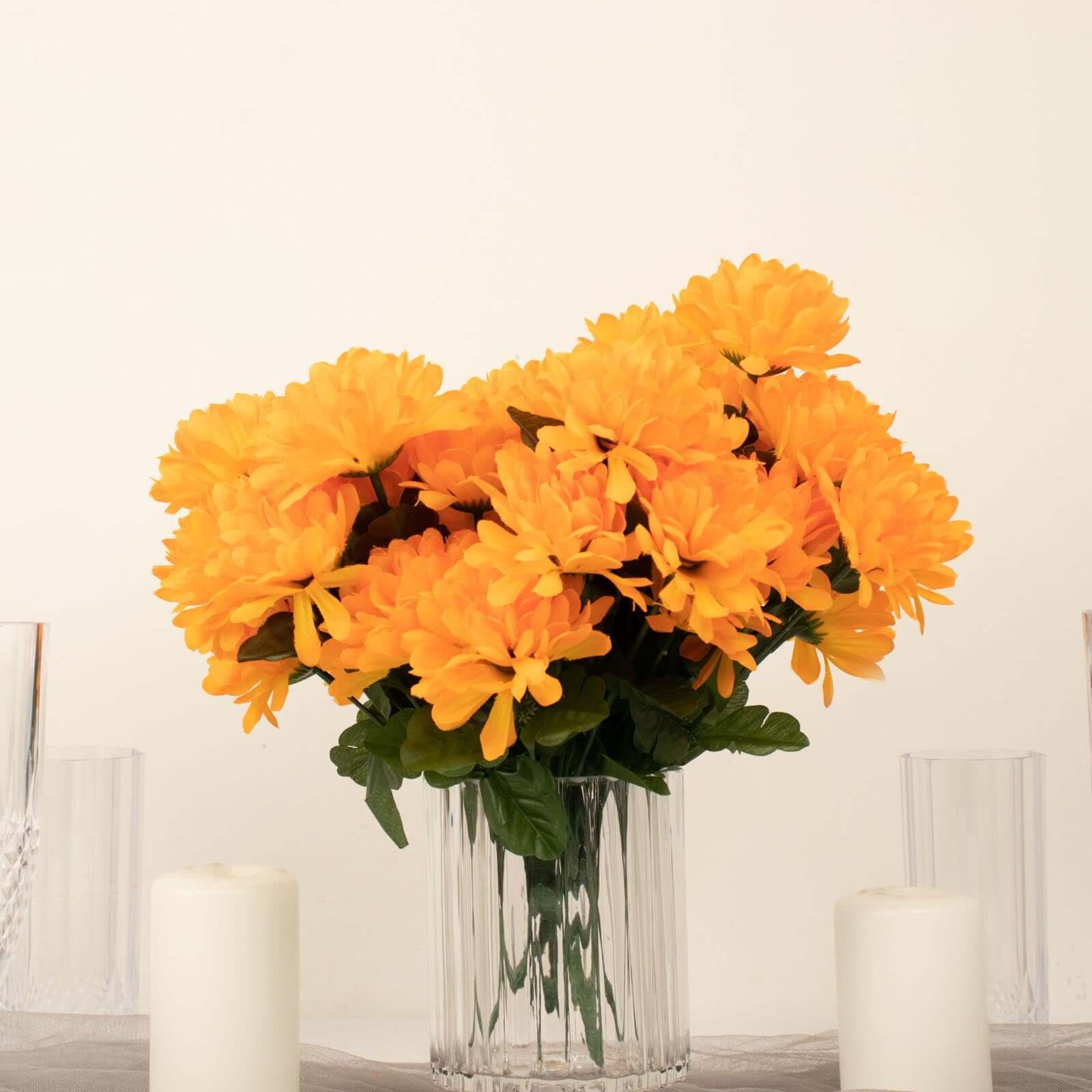 12 Bushes Orange Artificial Silk Chrysanthemum Flower Bouquets