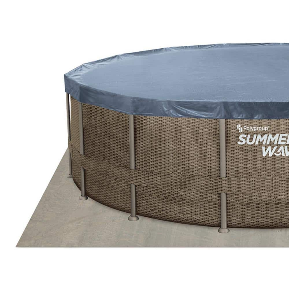 Summer Waves Elite Wicker Print 16 ft. Round x 48 in. Deep Metal Frame Pool Package with 1,500 GPH SkimmerPlus Filter Pump System P4N01648B