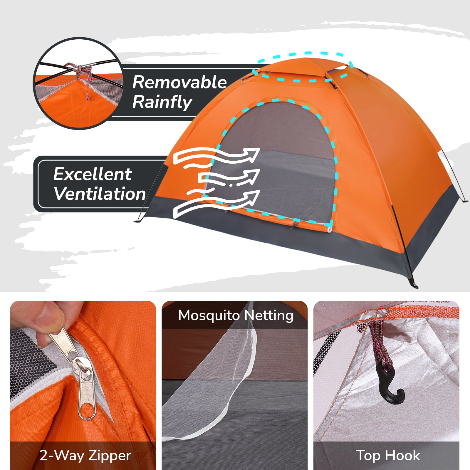 UBesGoo Automatic Pop Up Tent Waterproof Oxford Fabric Orange