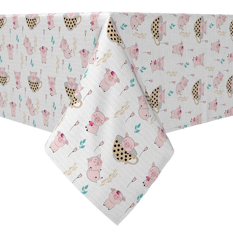 Square Tablecloth， 100% Cotton， 60x60， Pigs in Tea Cups