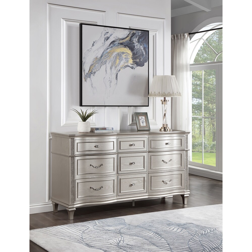 Katerina Silver Oak 9 Drawer Dresser with Removable Jewelry Tray