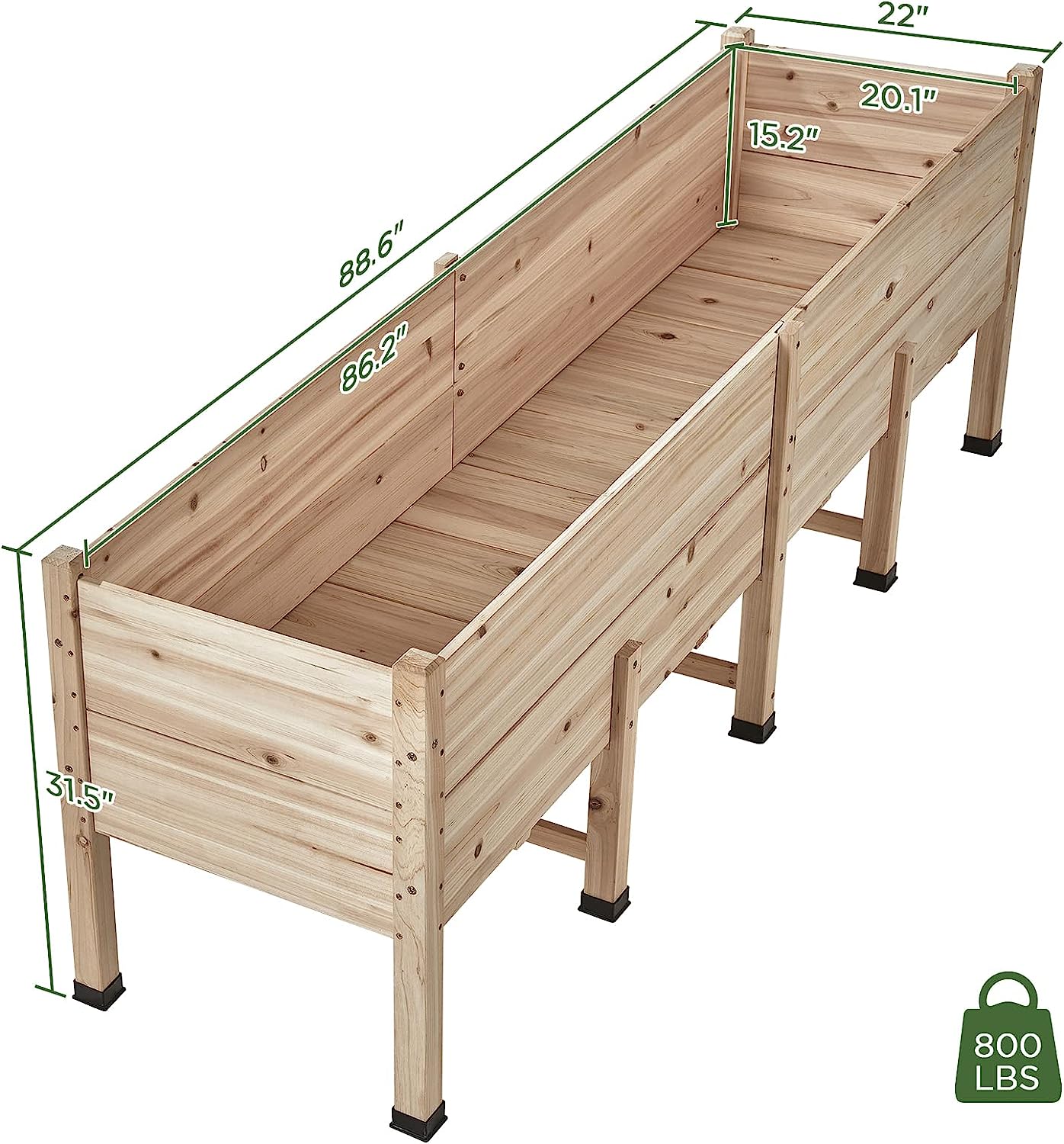 AMERLIFE 15 Inch Deep Wooden Raised Garden Planter 8x2FT Raised Garden Bed with Legs Elevated Planter Box Elevated Garden Planters for Deep-Rooted Plants 800lb Capacity Outdoors Patio Backyard