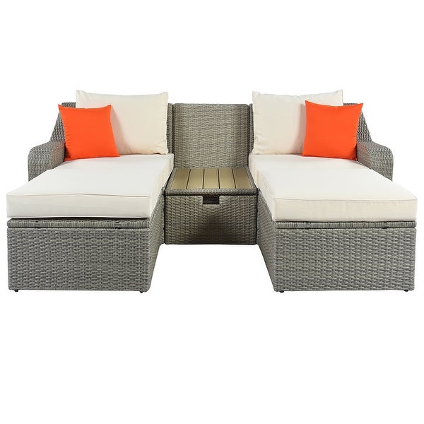 3pcs Patio Wicker Sofa Set with Cushions and Lift Top Coffee Table - Overstock - 35869381