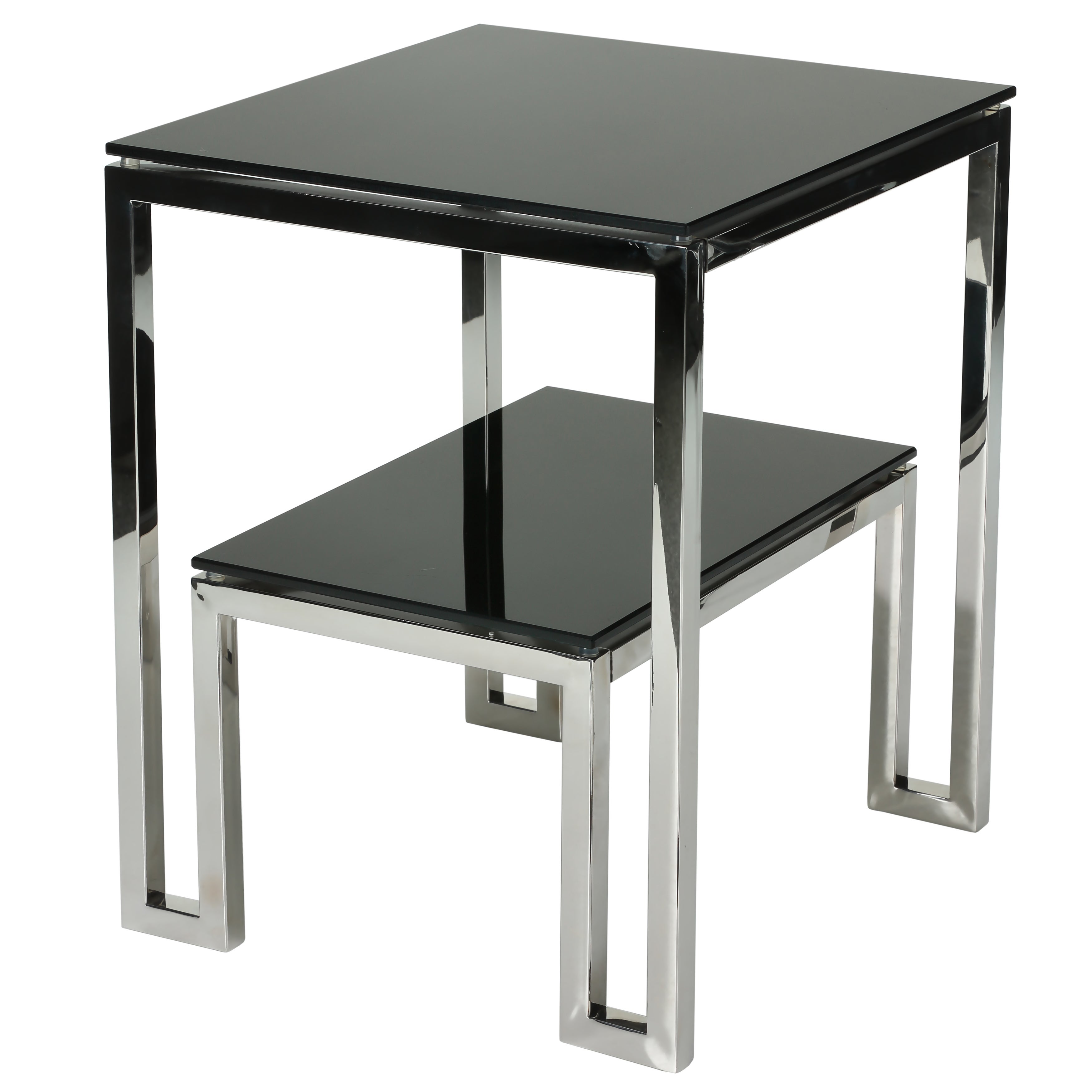 Cortesi Home Adina Contemporary Two Tier Black Glass End Table