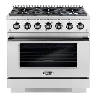 Cosmo 36 in. 4.5 cu. ft. Gas Range with 6-Burners and Cast Iron Grates in Stainless Steel with Black Custom Handle Knob Kit COS-2PKG-174