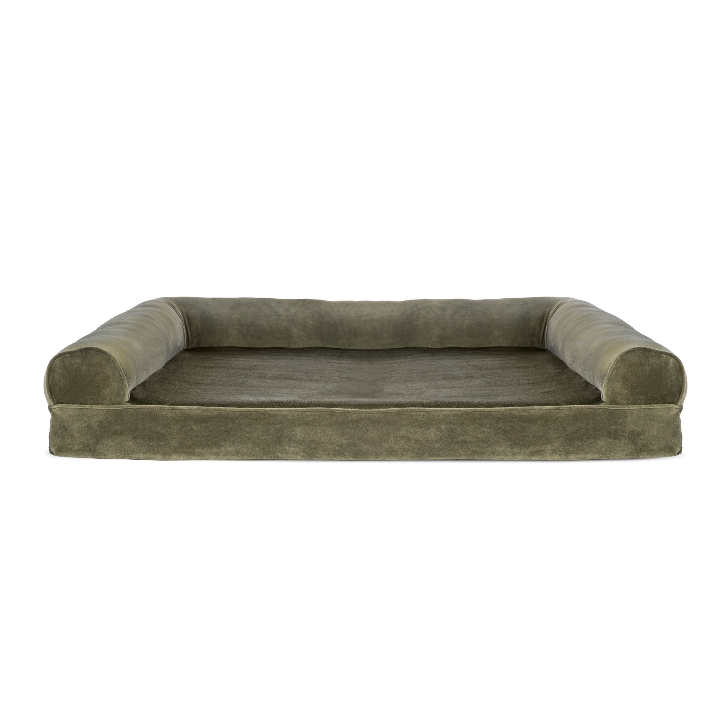 FurHaven | Memory Foam Faux Fur & Velvet Sofa Pet Bed for Dogs & Cats, Dark Sage, Jumbo