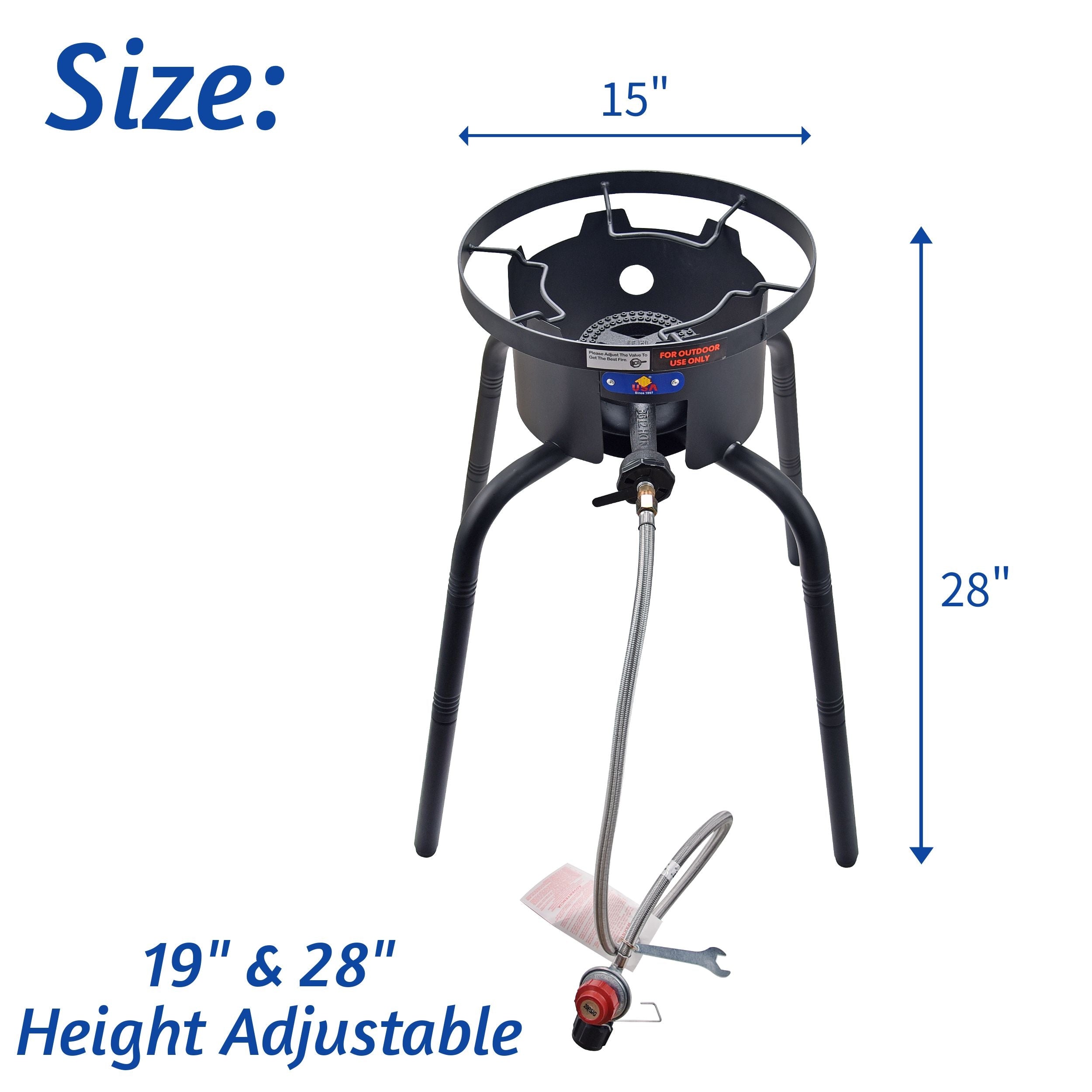 ARC USA 7382M Single Burner Outdoor Stove CSA 0-20PSI Adjustable Regulator and Hose Propane Burner Threaded Legs 15"*15"*28"