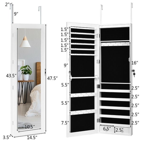 Wall Mounted Lockable Mirror Jewelry Cabinet with LED Light - 4.5