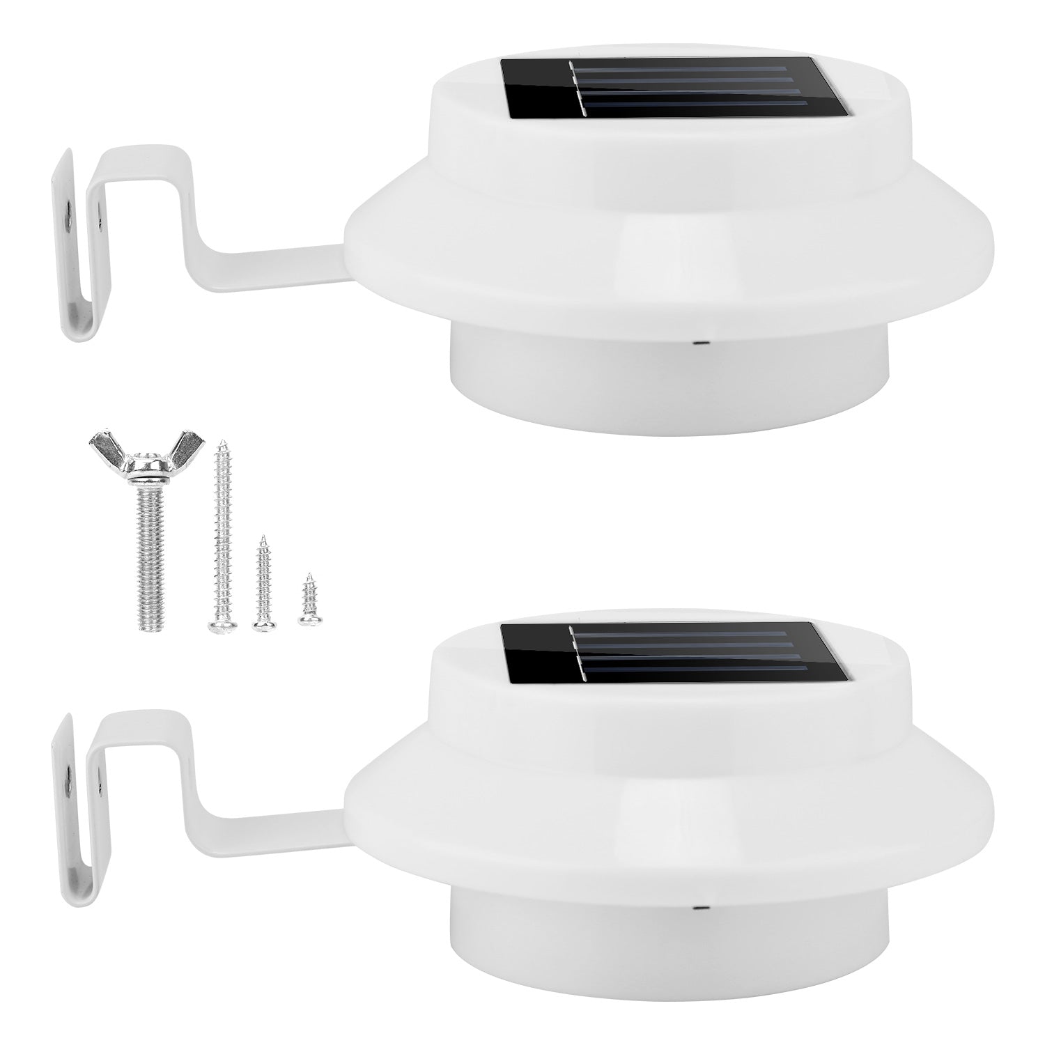 Solarek 2Pcs Solar Powered Gutter Lights IP65 Waterproof Outdoor Dusk to Dawn Sensor Lamp 3 LED Deck Fence Wall Yard Cool White LED Garden Landscape Pathway