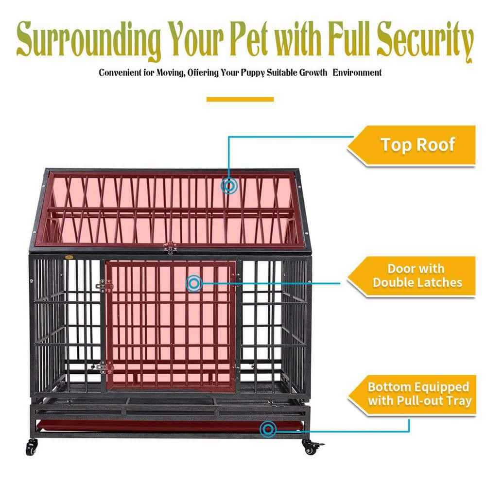 COZIWOW 3.5 ft. L x 2.3 ft. W x 3.6 ft. H Heavy Duty Dog kennel Crate with 4 Wheels and Tray CW12K0312