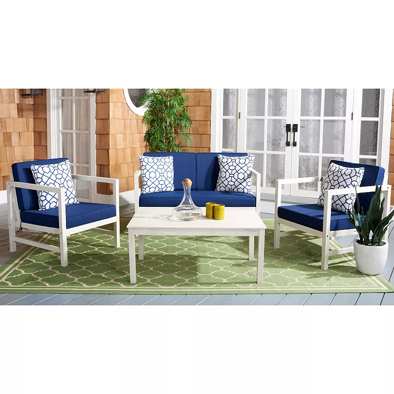 Safavieh Montez Outdoor Patio Loveseat， Chair and Coffee Table 4-piece Set