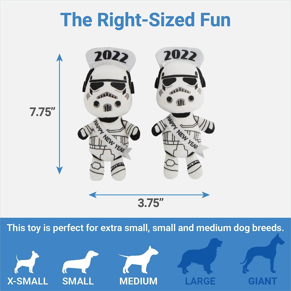 STAR WARS New Year's Eve STORMTROOPER Plush Squeaky Dog Toy， 3 count