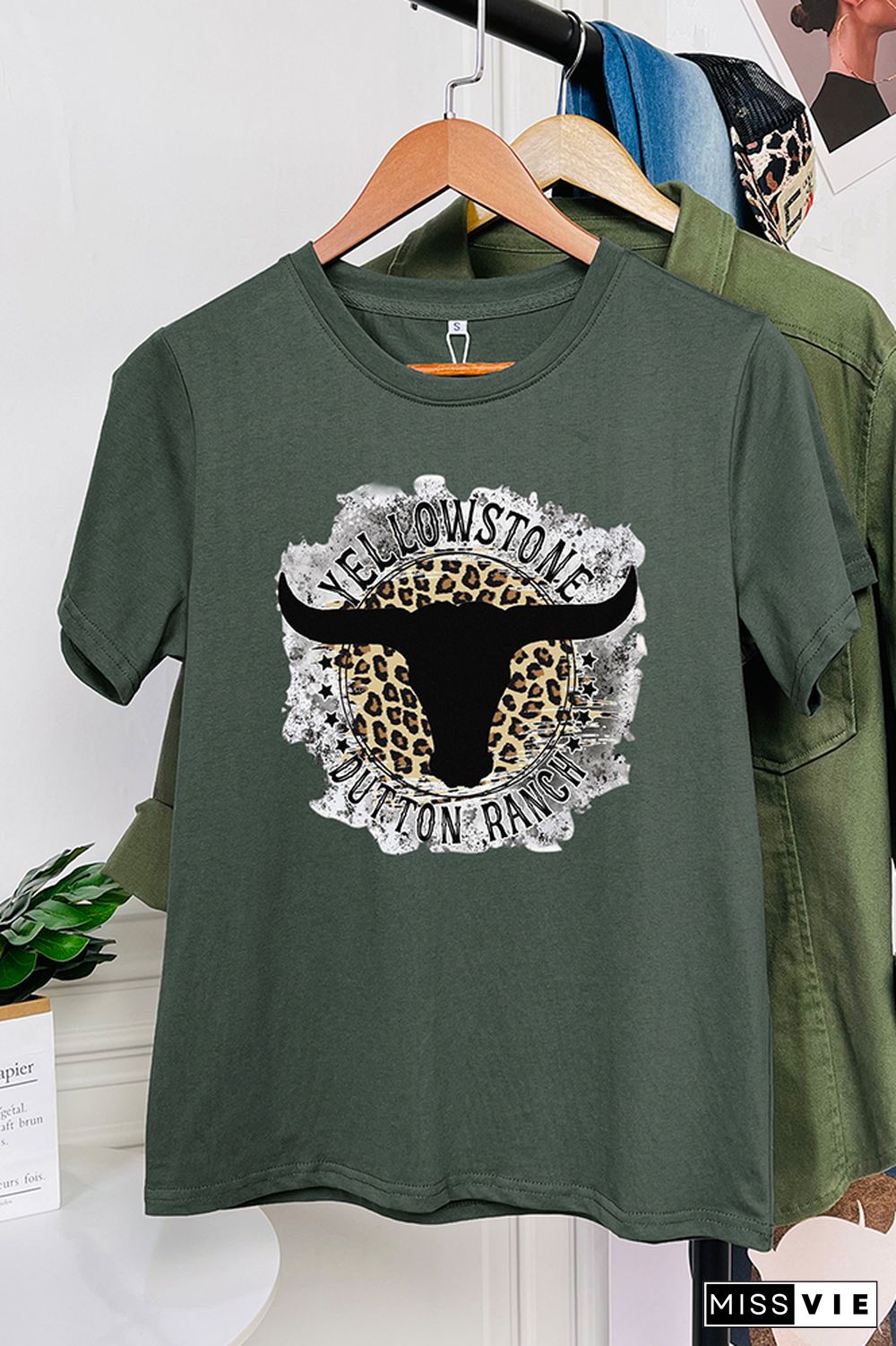 Yellowstone Dutton Ranch Leopard Short Sleeve Graphic Tee Wholesale