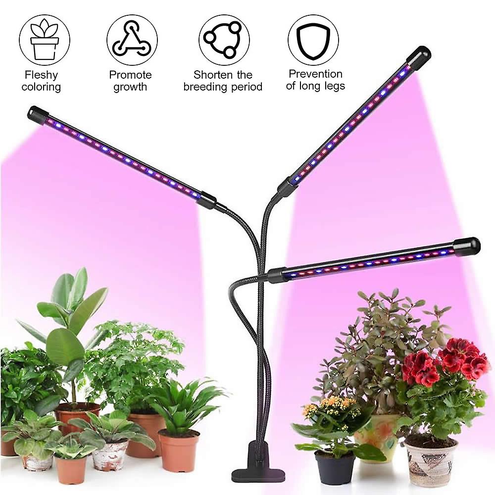 3-head Grow Light Adjustable Arm 60 Led Light Bulb Plant Growing Lamps With Auto On/off 3/6/12h Intelligent Timing 10 Levels Brightness For Indoor Pla