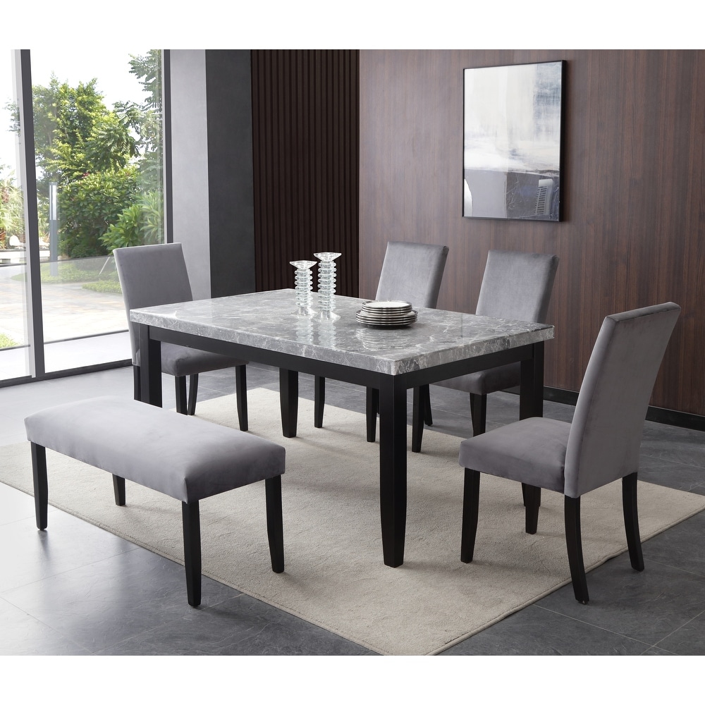 Strick and Bolton Norwich 64 inch Gray Marble Top Dining Set