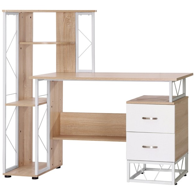 Modern Multi level Computer Desk Home Office Study Workstation With Storage Shelves Drawers And Cpu Stand