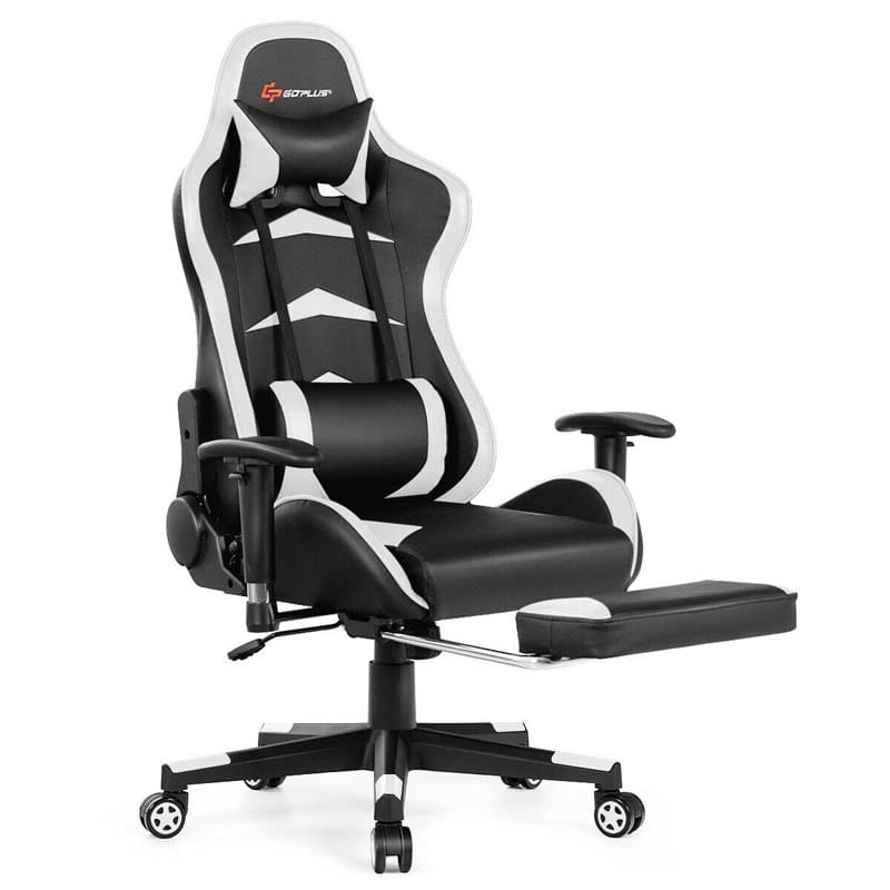 PU Leather Massage Gaming Chair with Footrest, Height Adjustable High Back Ergonomic Gamer Racing Recliner, Swivel PC Game Chair Office Chair