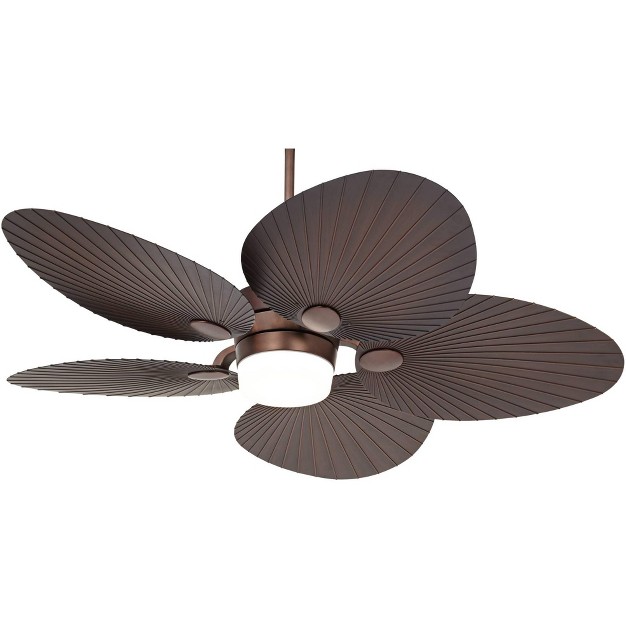 Casa Vieja Breeze Tropical Indoor Outdoor Ceiling Fan With Led Light Remote Oil Brushed Bronze Palm Leaf Glass Damp Rated For Patio Exterior House