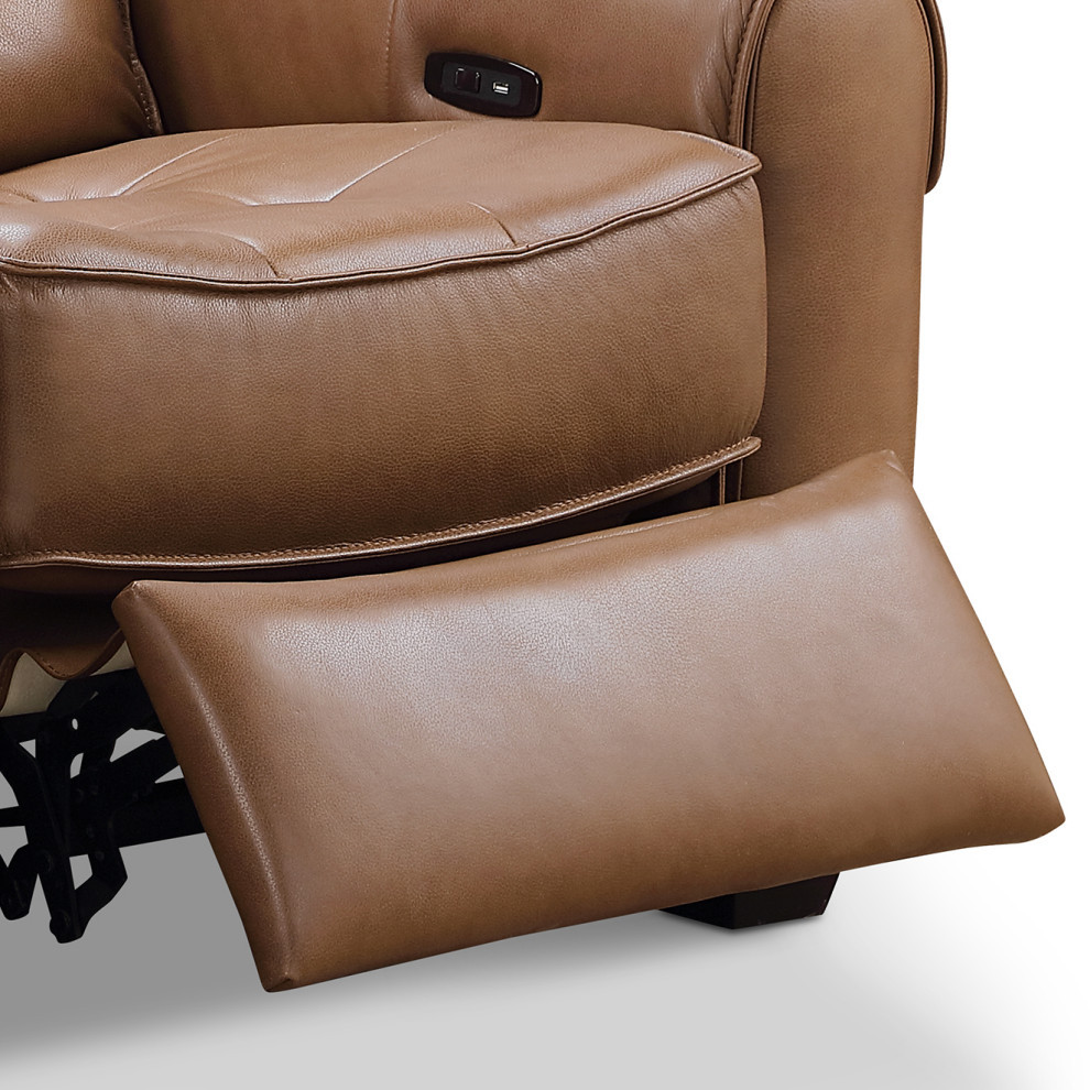 Elliot Leather Power Reclining Loveseat  Camel   Contemporary   Recliner Chairs   by Abbyson Living  Houzz