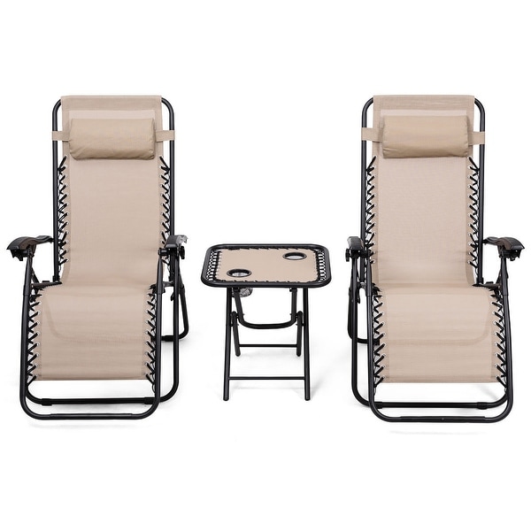 3 PCS Zero Gravity Chair Folding Lounge Table Chair Set