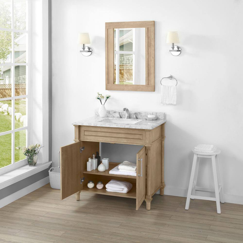 Home Decorators Collection Aberdeen 36 in. x 22 in. D x 34.5 in. H Bath Vanity in Antique Oak with White Carrara Marble Top Aberdeen 36AO