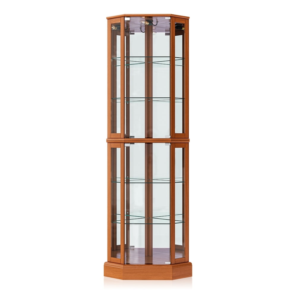 BELLEZE Ashfield Lighted Corner Curio Cabinet  Oak