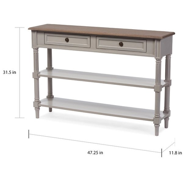 Edouard French Provincial Style White Wash Distressed Wood and Grey Two-tone 2-drawer Console Table