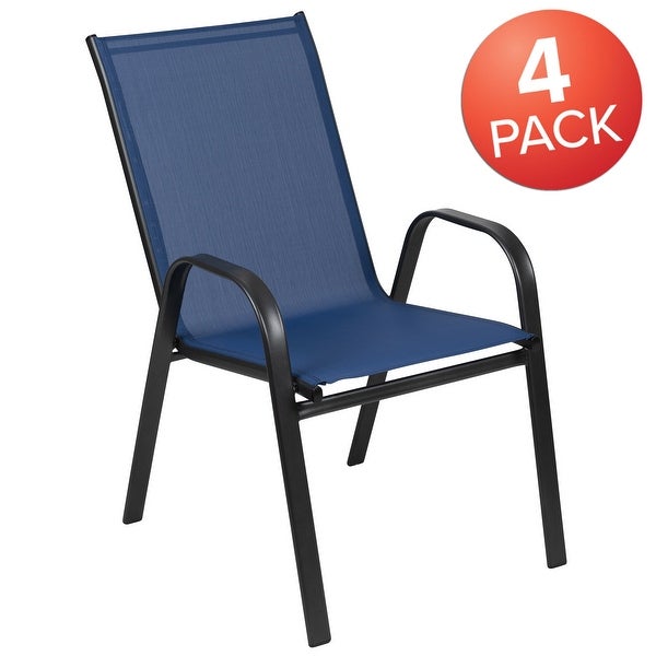 4 Pack Brazos Series Navy Outdoor Stack Chair with Flex Comfort Material and Metal Frame