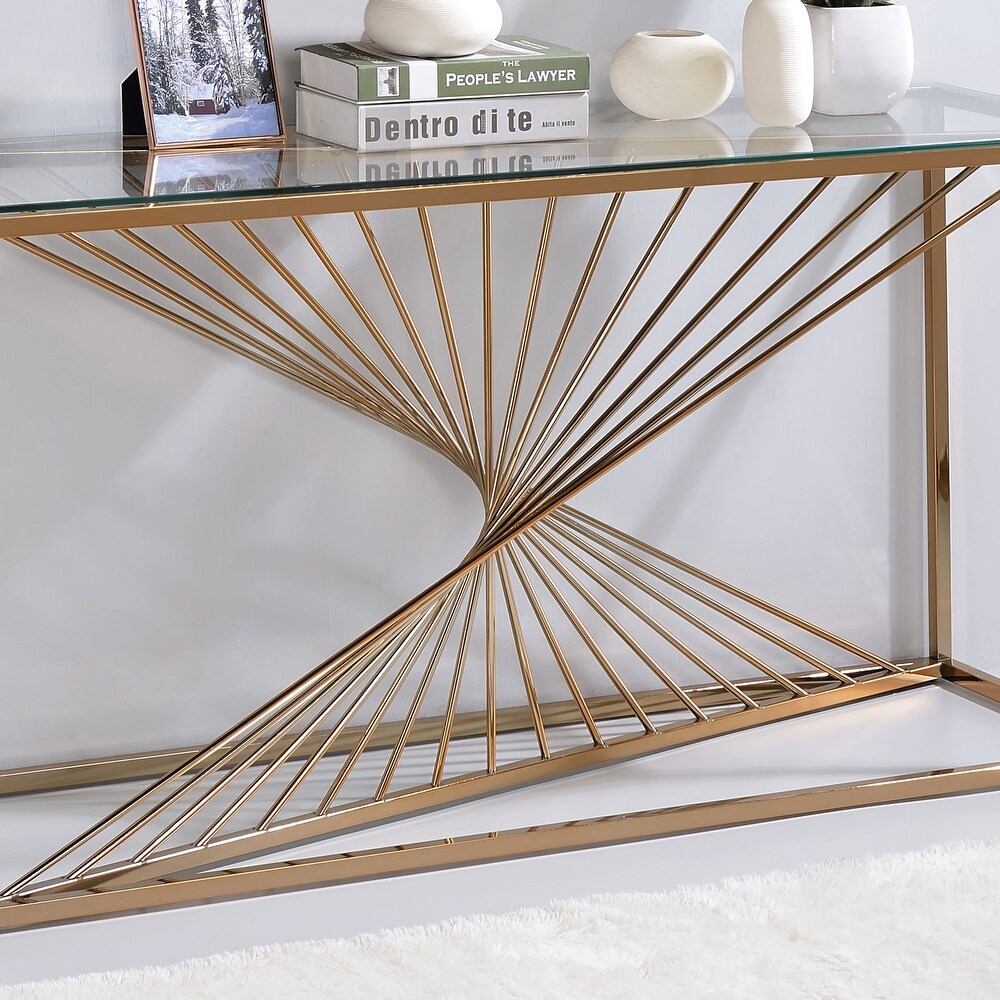 Anjah Contemporary Gold 47 inch Sofa Table with Glass Top by Furniture of America