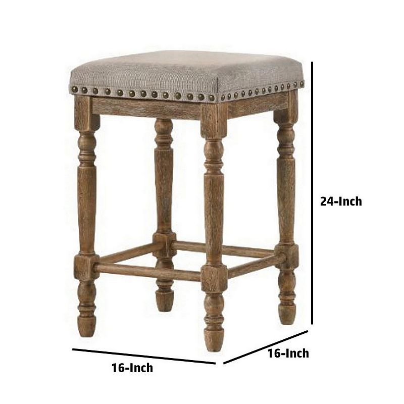 24 Inch Classic Wood Counter Height Stool， Upholstered， Set of 2， Gray