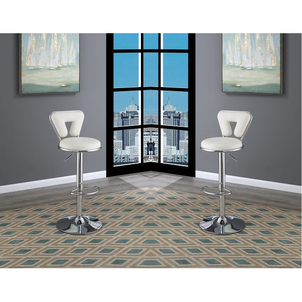 Adjustable Bar stool Gas lift Chair Faux Leather Chrome Base metal frame Modern Stylish Set of 2 Chairs