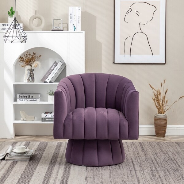 SEYNAR Modern Glam Velvet Upholstered Swivel Accent Arm Barrel Chair for Living Room