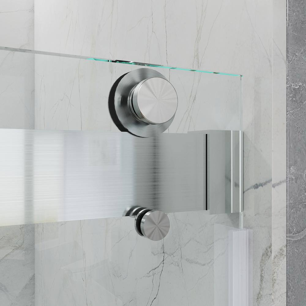 MCOCOD 60 in. W x 76 in. H Double Sliding Frameless Shower Door in Brushed Nickel with Soft-closing and 38 in. (10 mm) Glass DS13-60x76-BR