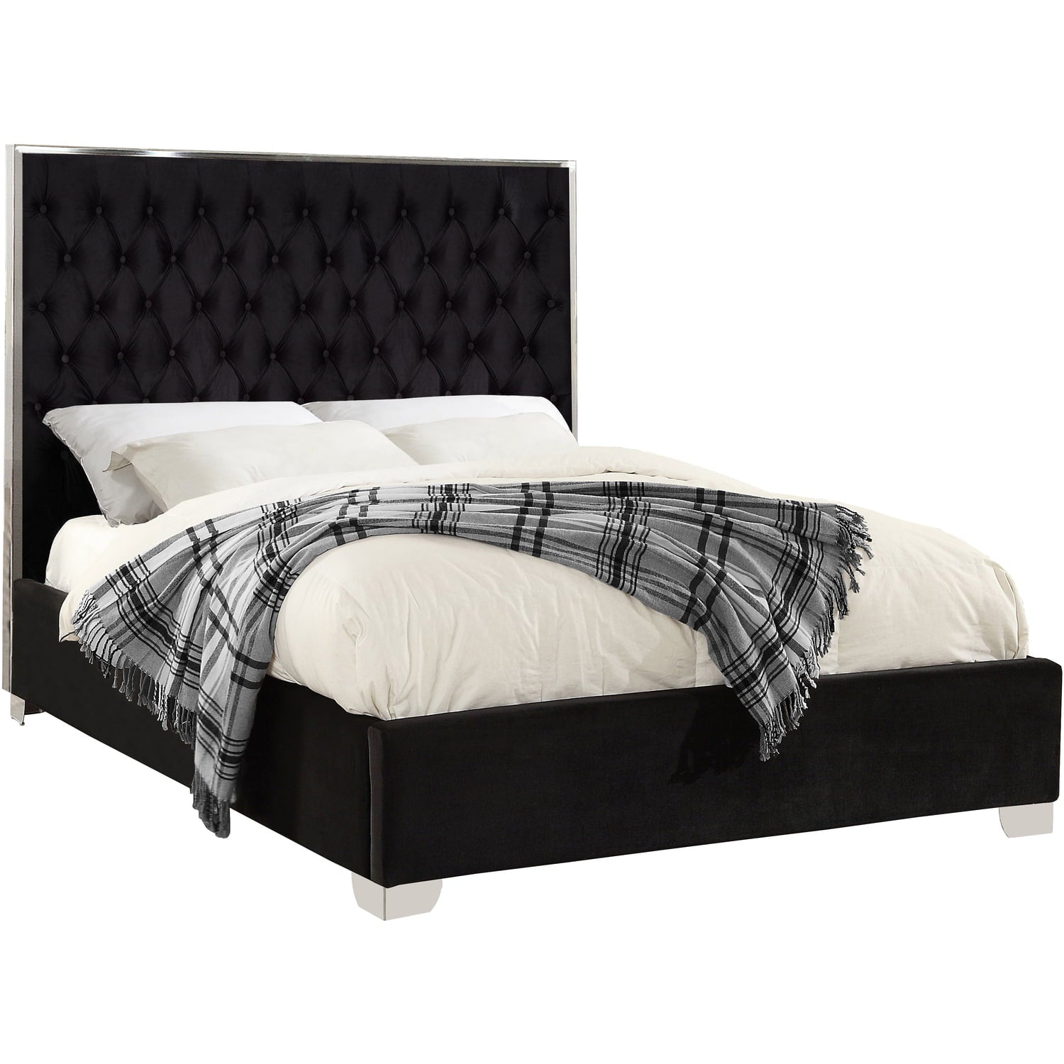 Meridian Furniture Lexi Velvet Queen Bed-Color:Black Velvet,Style:Contemporary