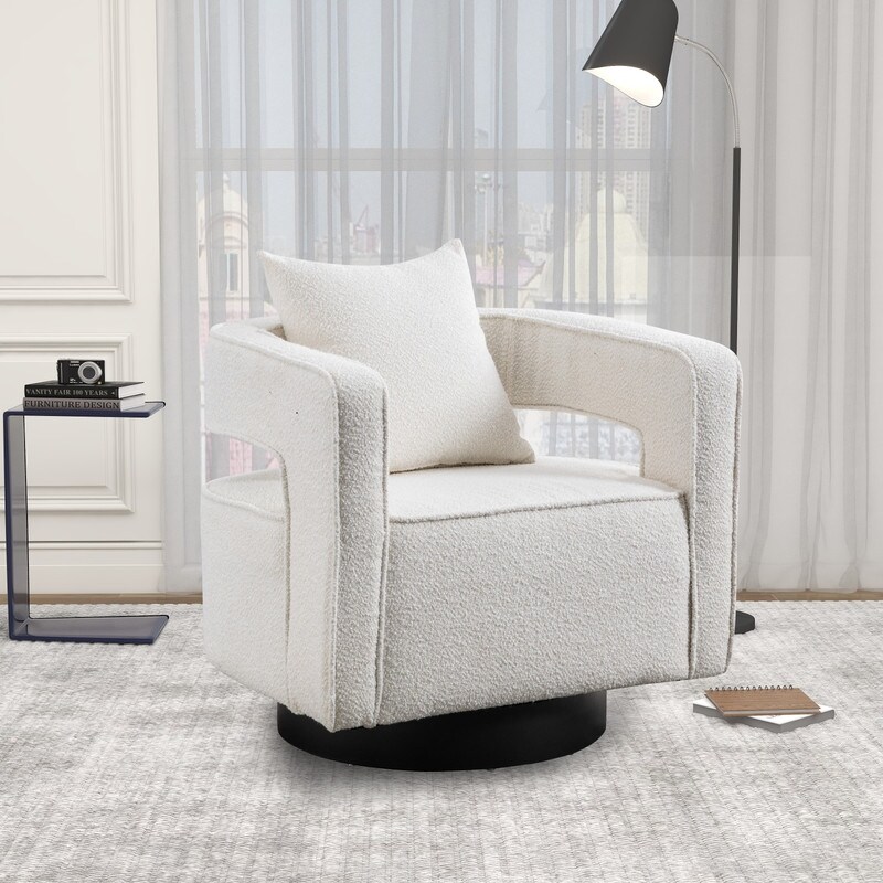 26W Swivel Accent Open Back Chair， Ivory Leisure Arm Chair