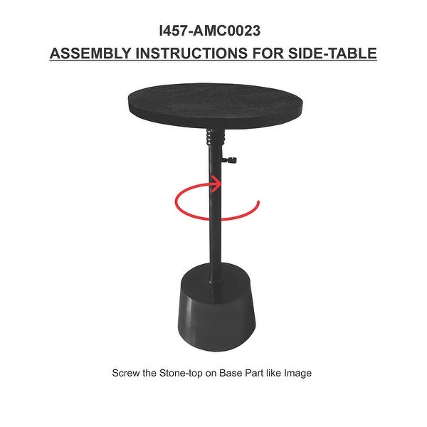 Aluminum Frame Round Side Table with Marble Top and Adjustable Height， Black