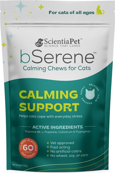 bSerene Salmon Flavored Calming Soft Chew Cat Supplement， 60 count