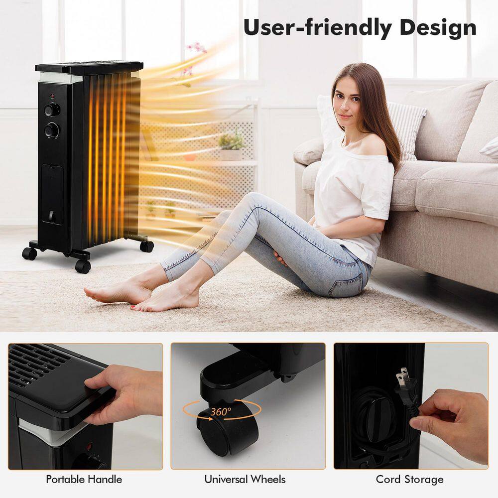 Costway 1500-Watt Black Electric Oil Filled Radiator Heater Space Heater with Heat Settings ES10202US-BK