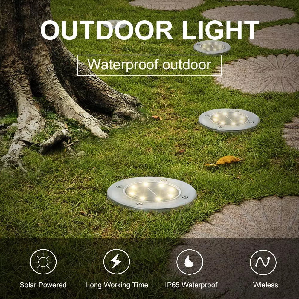 Cowin 4 Pack Solar Ground Lights 8 LED Solar Lights Outdoor Solar Powered Garden Lights Waterproof in-Ground Disk Lights for Patio Pathway Garden Lawn Yard Driveway Deck Walkway