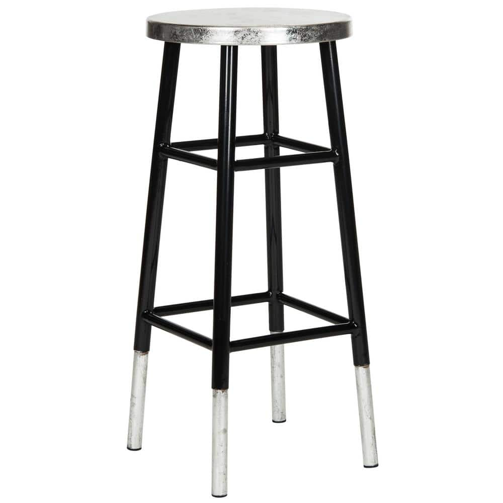 SAFAVIEH Kenzie 30 in. Black and Silver Bar Stool FOX3212A