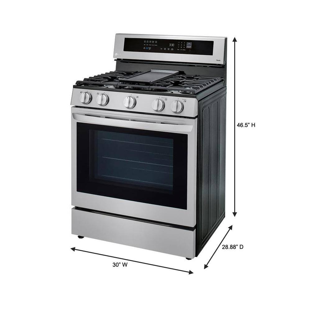 LG 5.8 cu. ft. Smart Wi-Fi Enabled True Convection InstaView Gas Range Oven with Air Fry in Printproof Stainless Steel LRGL5825F