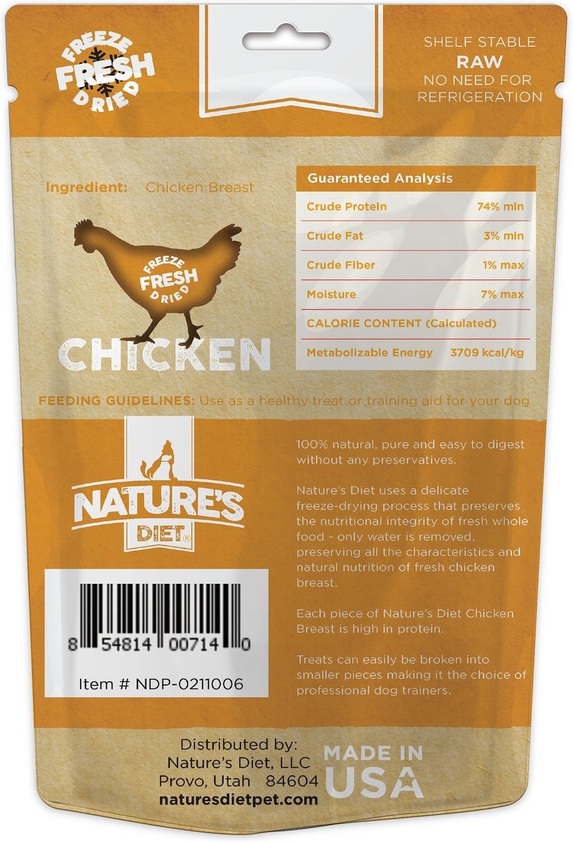 Nature's Diet Chicken Breast Raw Freeze-Dried Dog Treats， 3-oz pouch