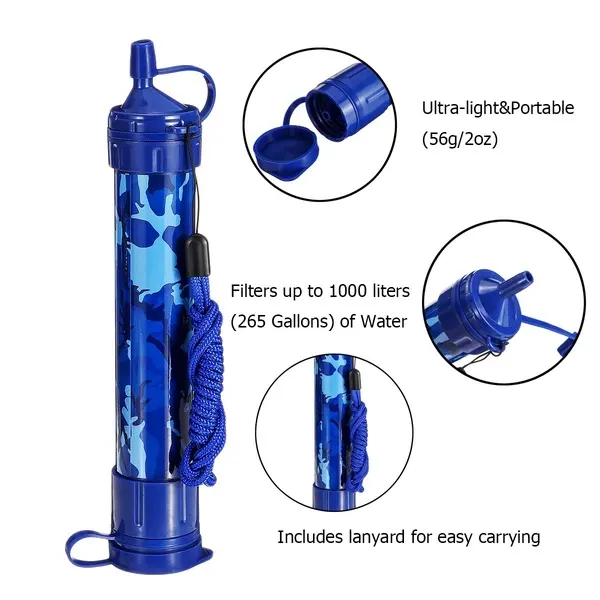 Personal Water Filter 4500L UF Camping Hiking Water Straw 0.01 Micron Outdoor Survival Kit Emergency Water Purifier Straw