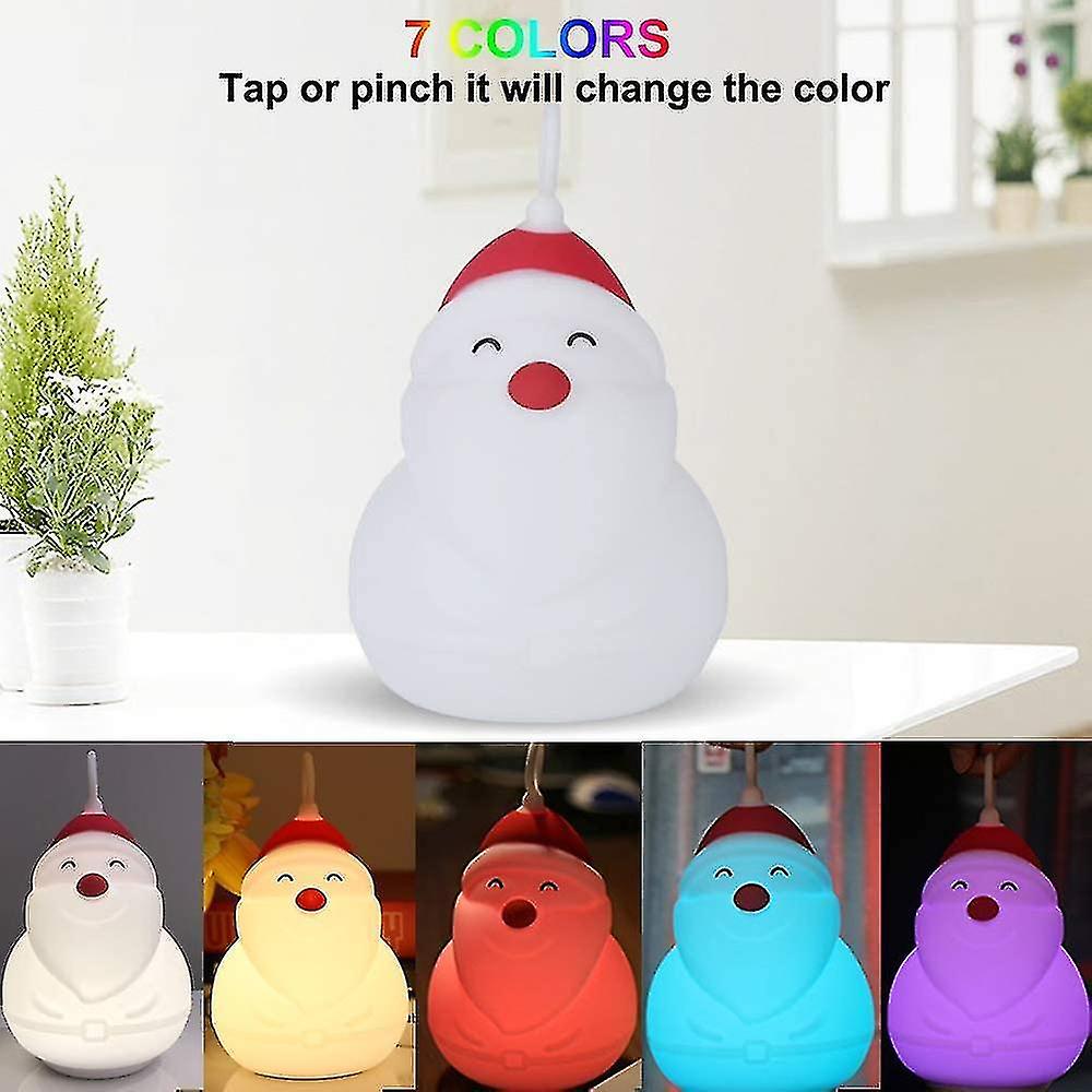 Santa Claus Night Light， Tap And Remote Control Led Christmas Lights 7 Color Modes Rechargeable Sili